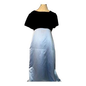 Vintage Long gown satin velvet top back button blue&black 14